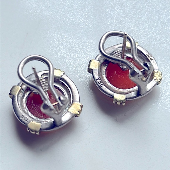 SLANE AND SLANE Column Bellus 18k gold and sterling silver with agate earrings. - Picture 3 of 5